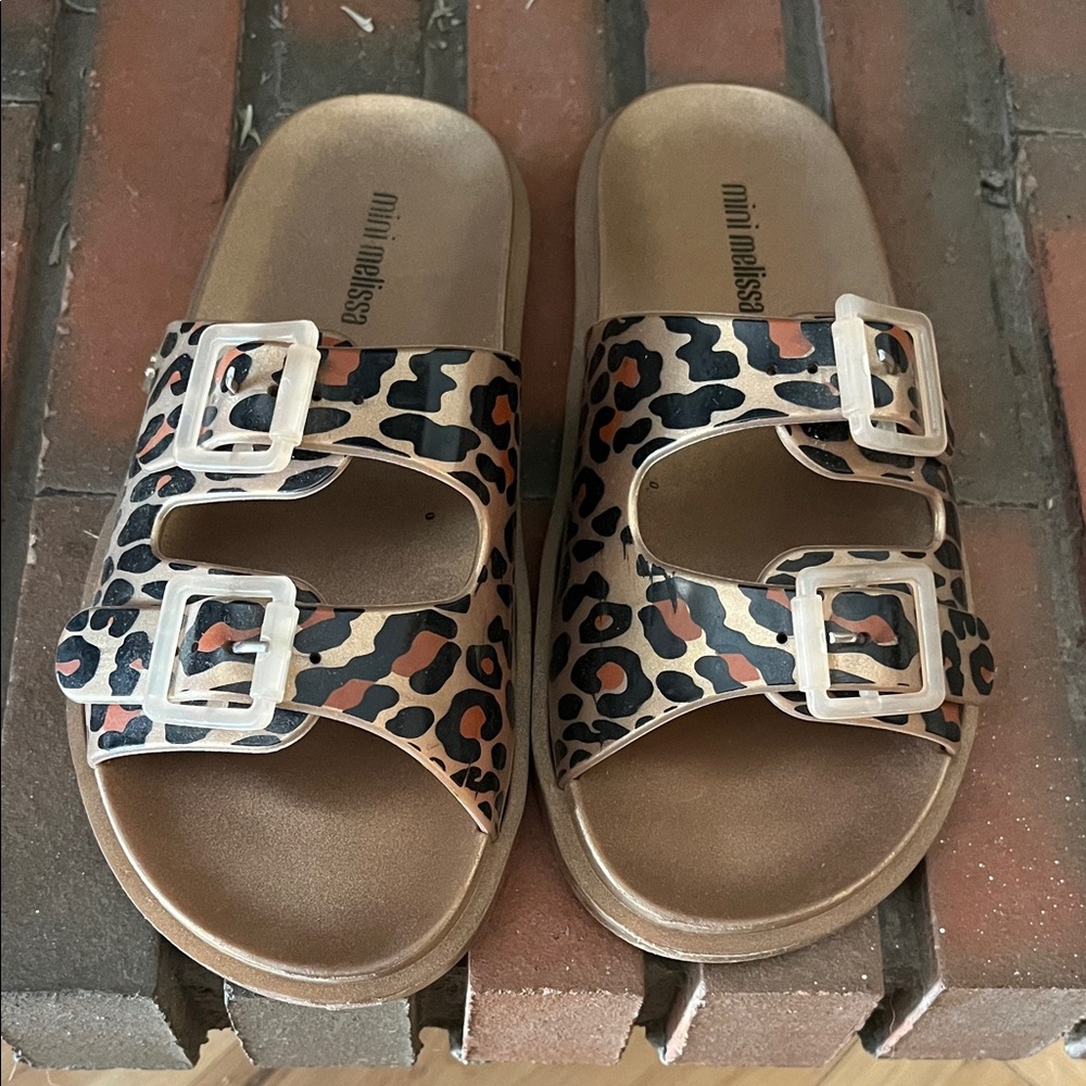 Mini Melissa Animal Print Buckle Slides